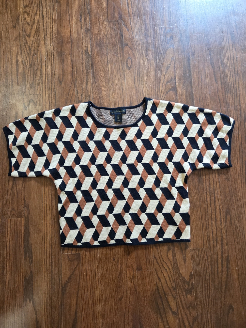House of Harlow 1960 Black/Cream/Brown Geometric Crop Top